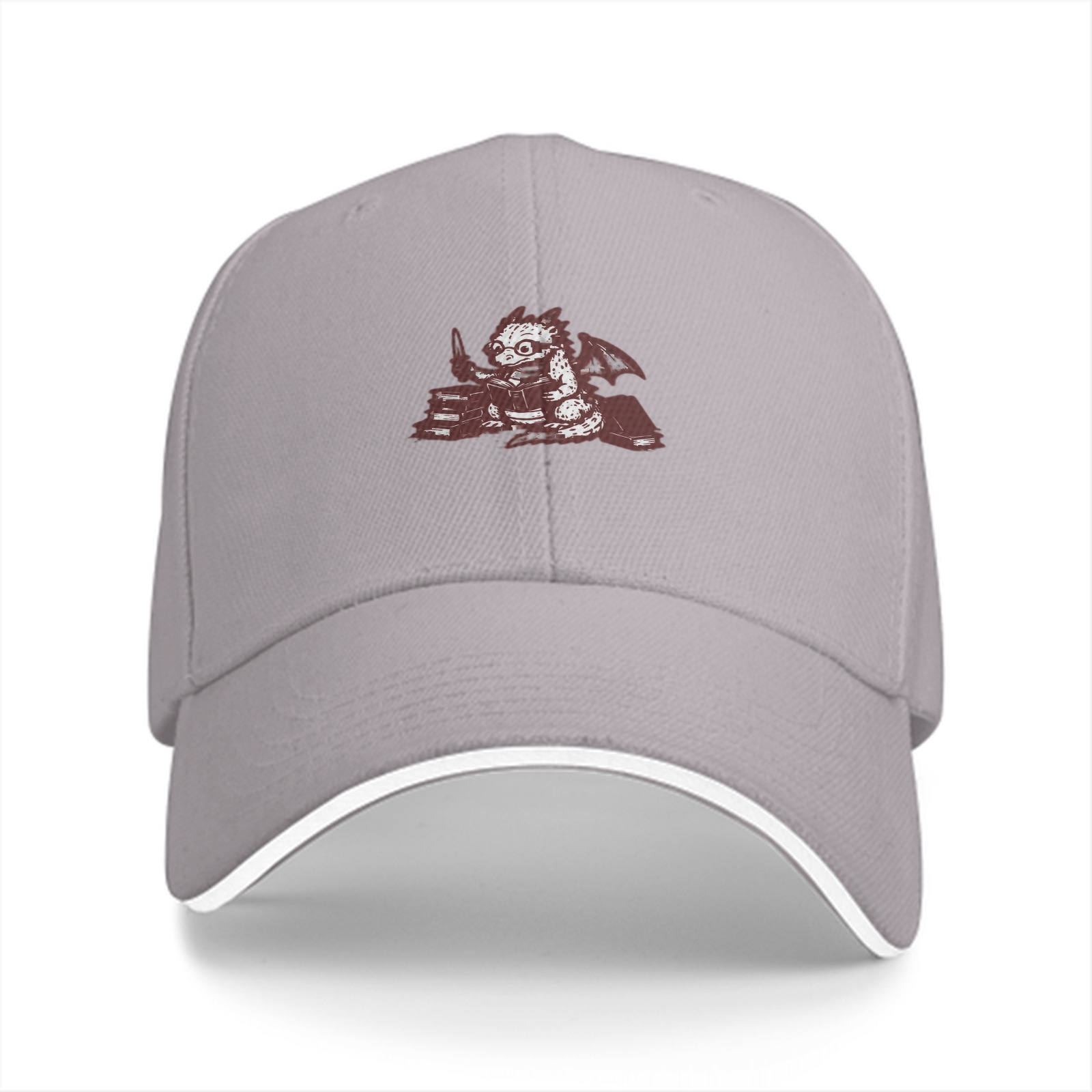 Black Baseball Cap With Cute Dragon Reading Books Graphic