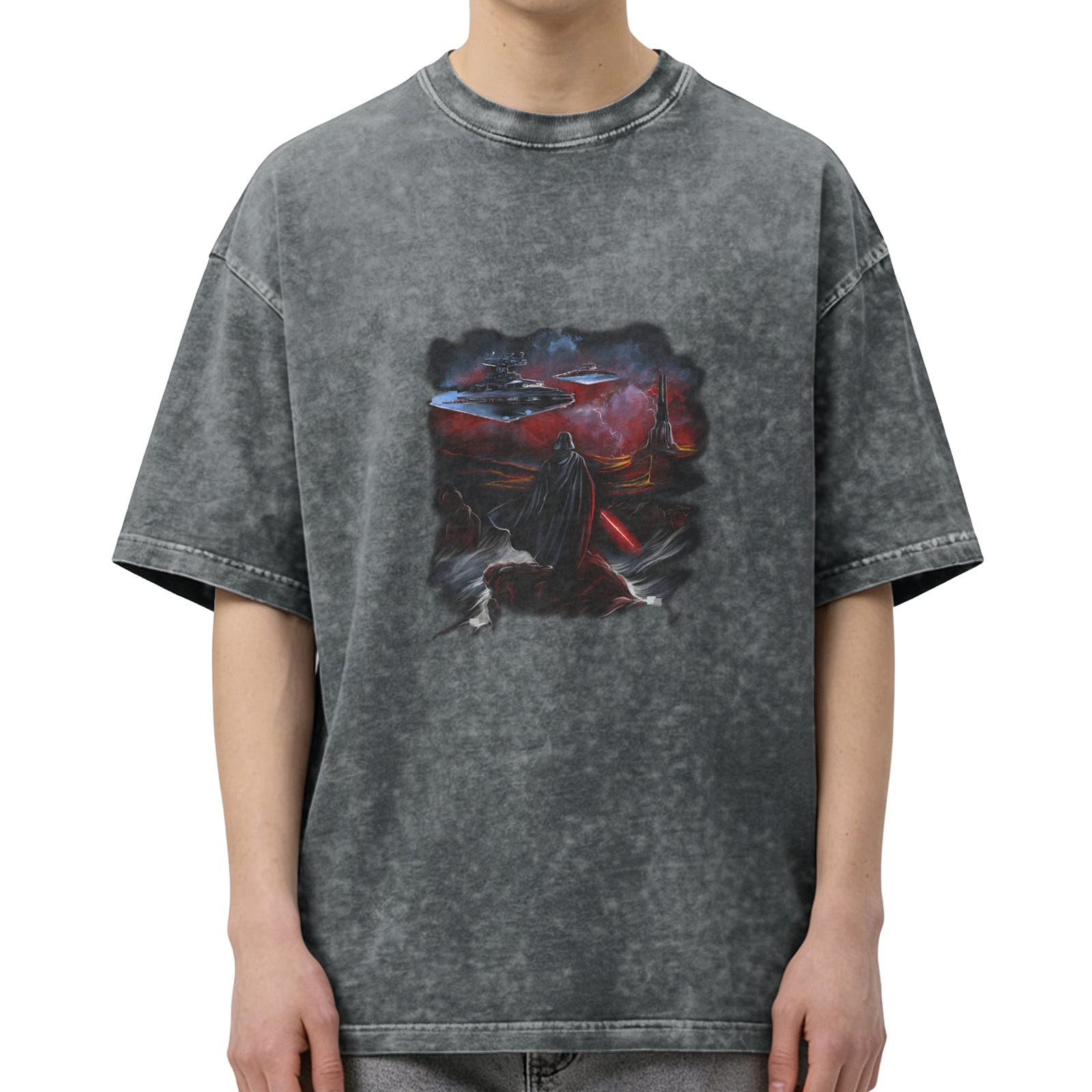 Star Wars Darth Vader Graphic Acid Wash Black Cotton T-Shirt