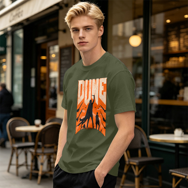 Dune Themed Silhouette Graphic Print Olive T-Shirt