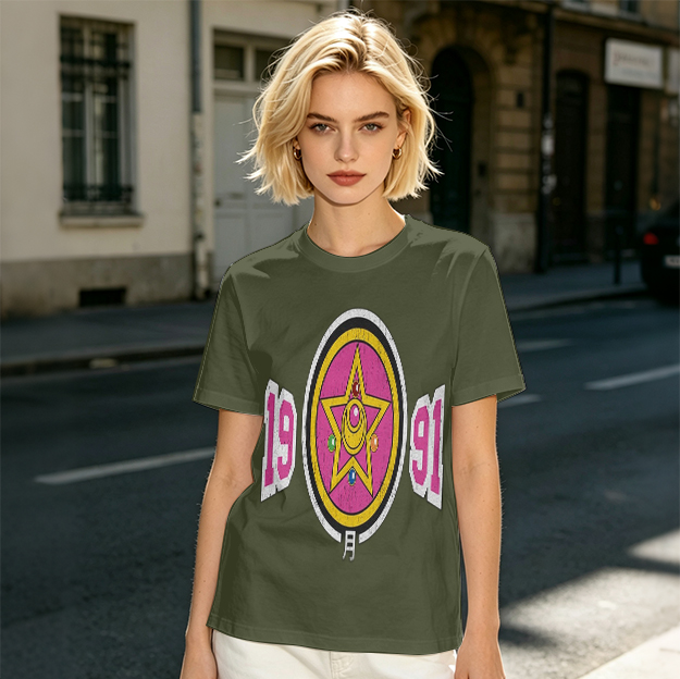 Olive Graphic T-Shirt With 1991 And Star Emblem Print