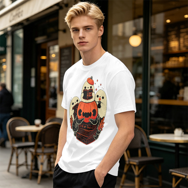 Olive Halloween Ghosts Jack-o'-Lantern Graphic T-Shirt