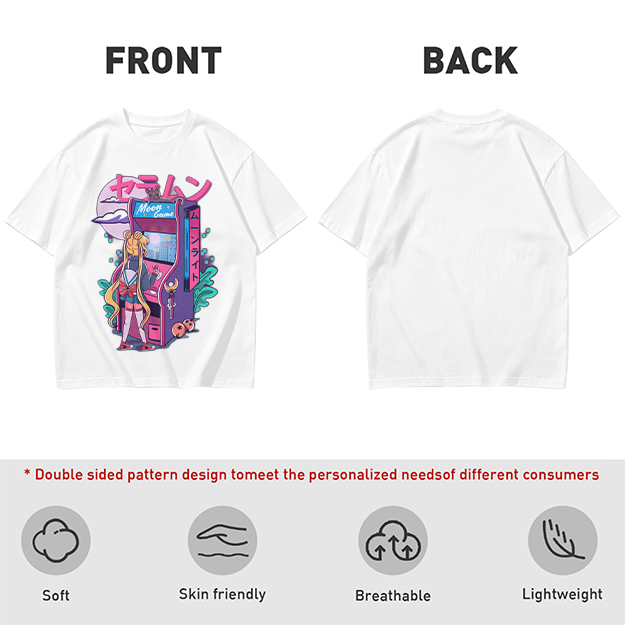 Anime girl playing moon arcade game graphic tee