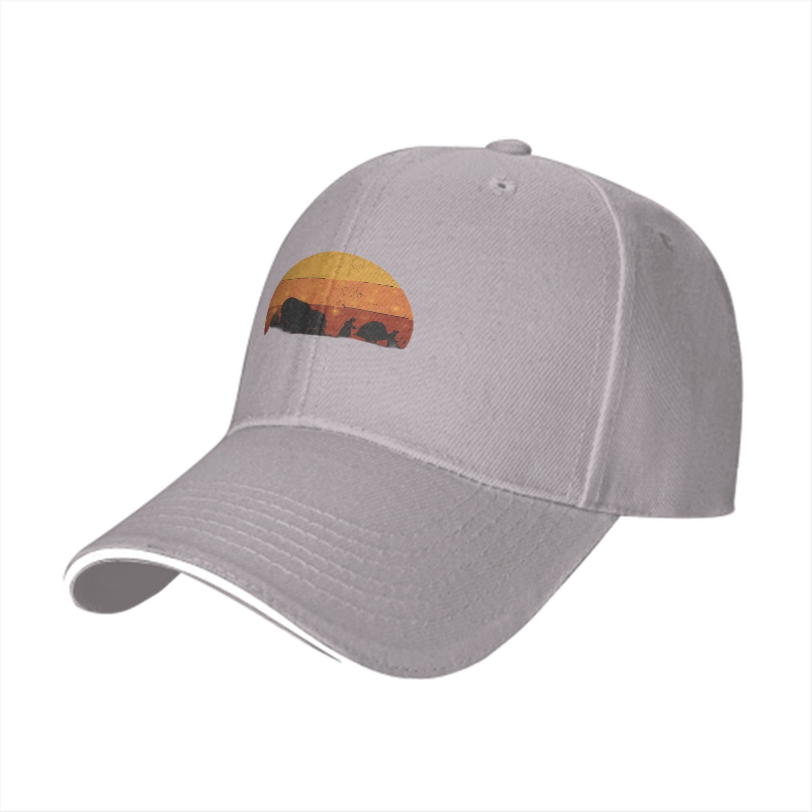 Black Baseball Cap With Retro Desert Sunset Silhouette Graphic