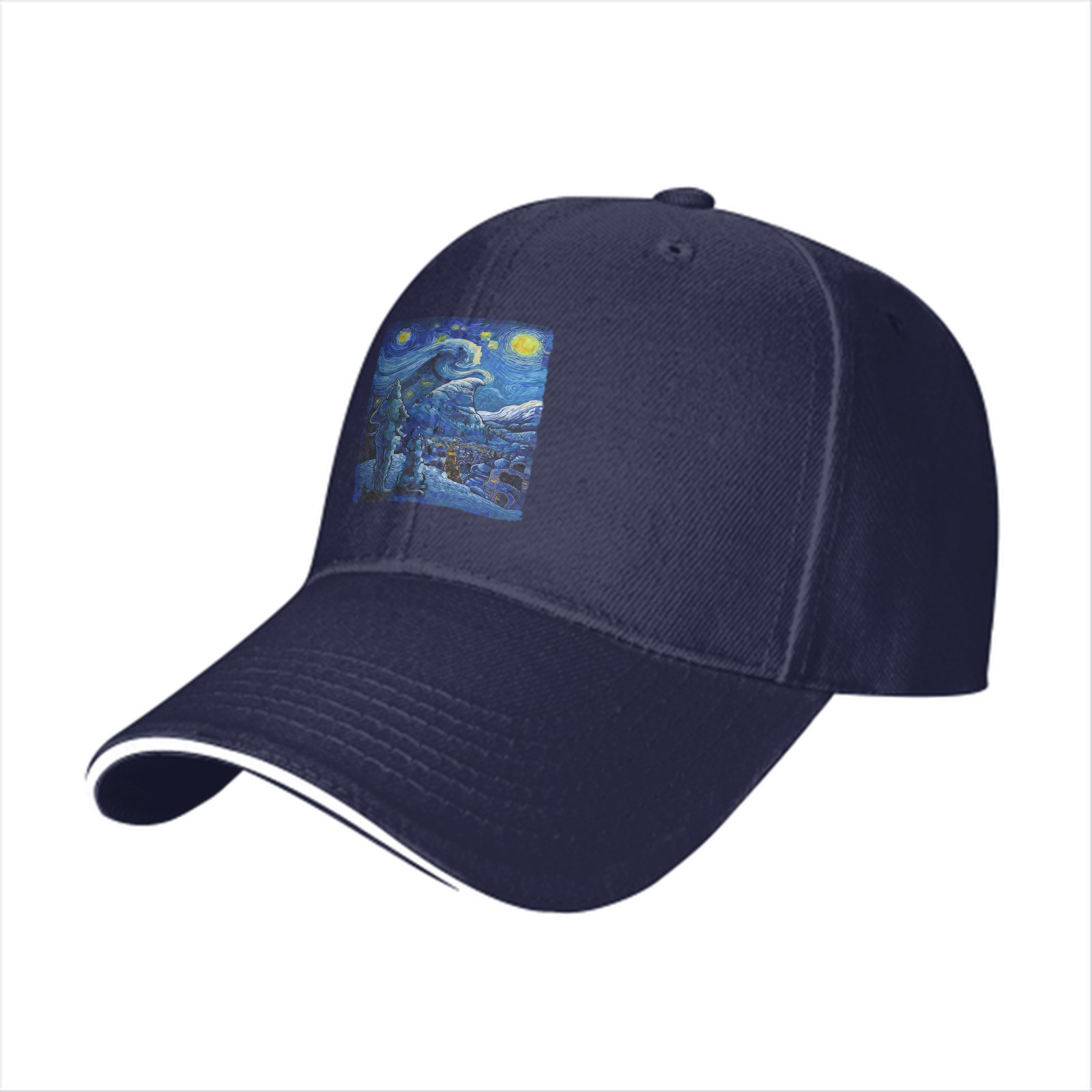 Black Baseball Cap with Starry Night Art Print