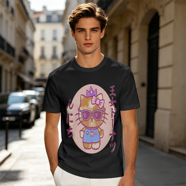 Olive T-Shirt with Cool Princess Cat Graphic Print