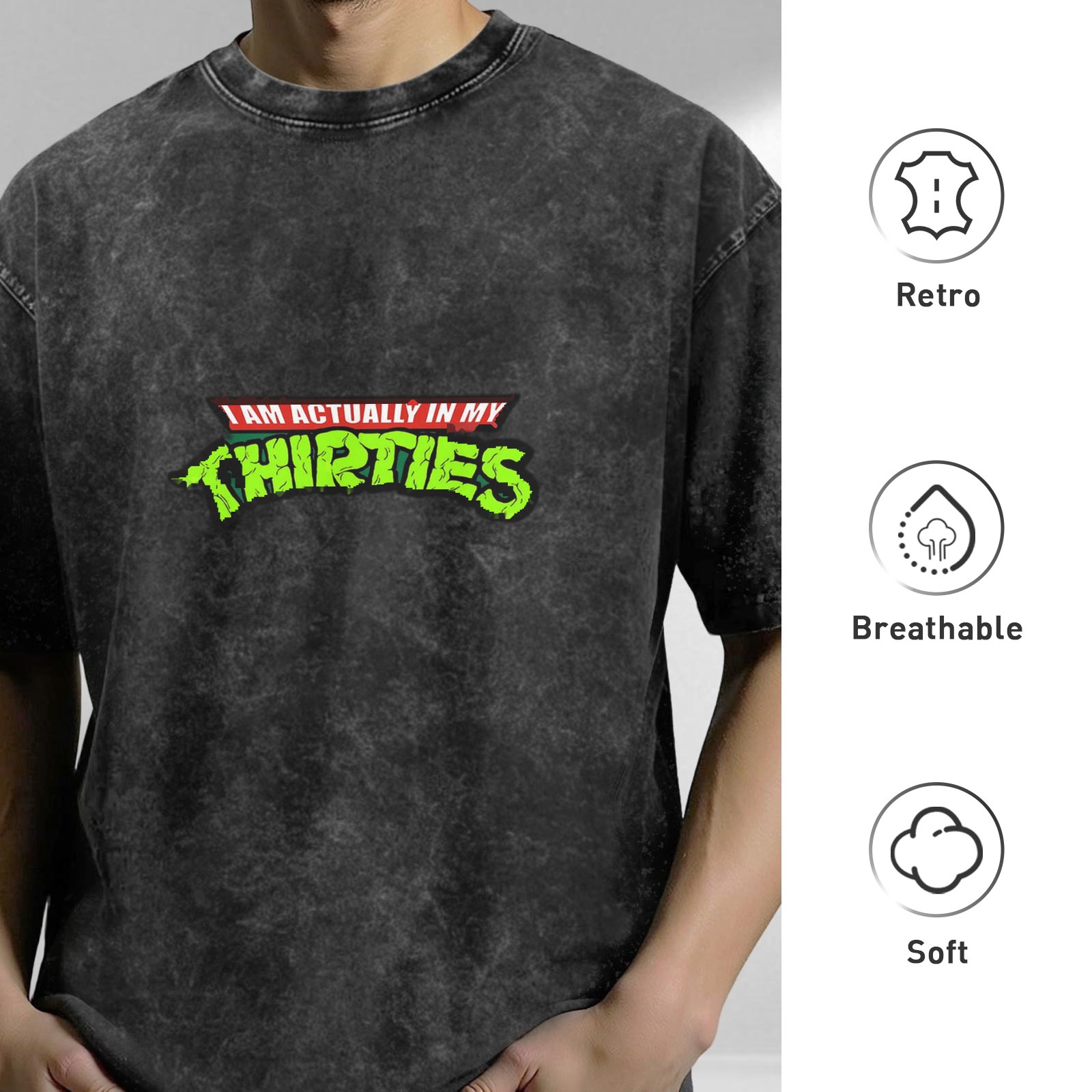 I Am Actually In My Thirties Teenage Mutant Ninja Turtles Parody Acid Wash Oversized T-Shirt