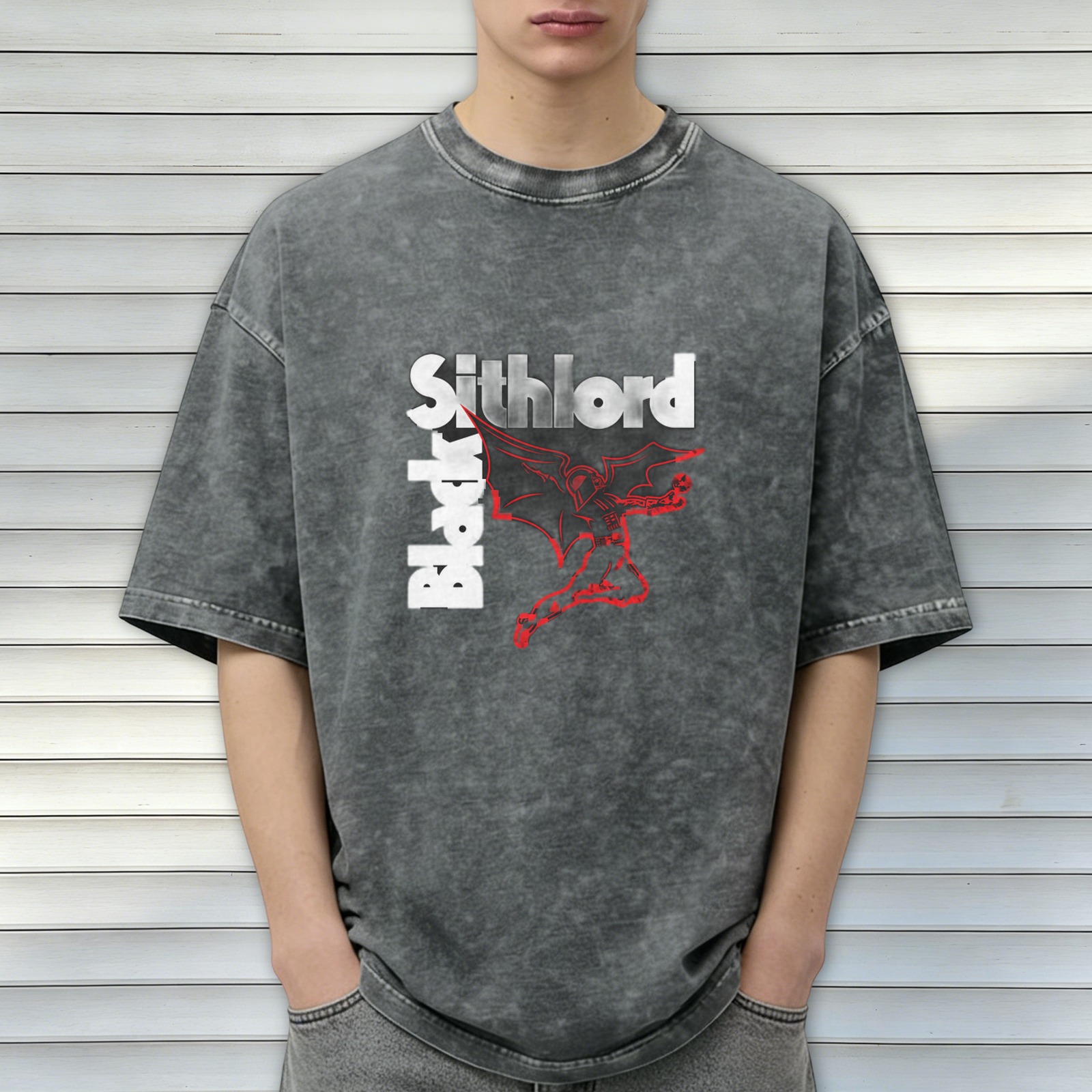 Black Sithlord Demon Graphic Acid Wash T-Shirt