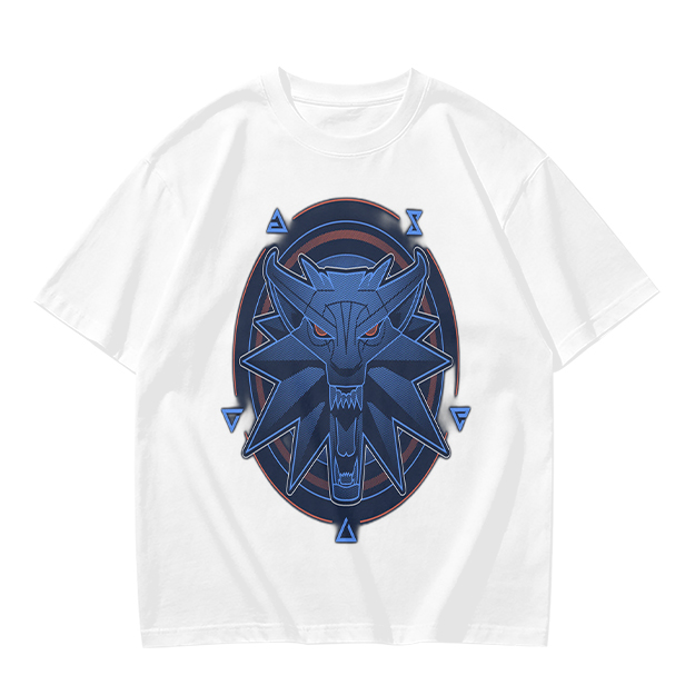 Olive T-Shirt With Witcher Wolf Medallion Graphic Print