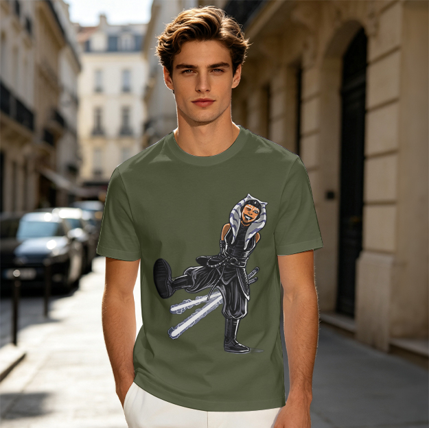 Olive T-Shirt Featuring Ahsoka Tano With Lightsabers