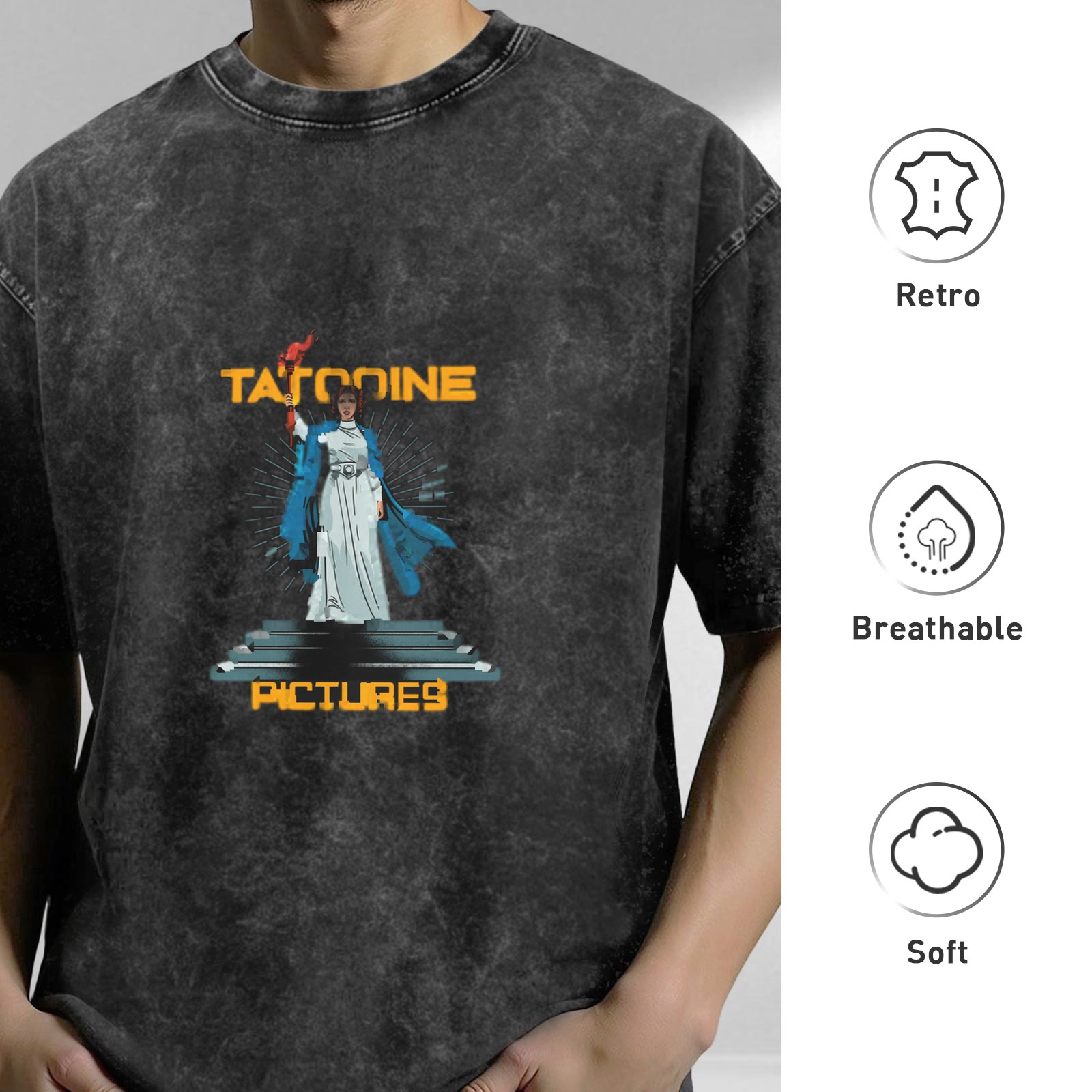 Vintage Tatooine Pictures Statue Graphic T-Shirt Design
