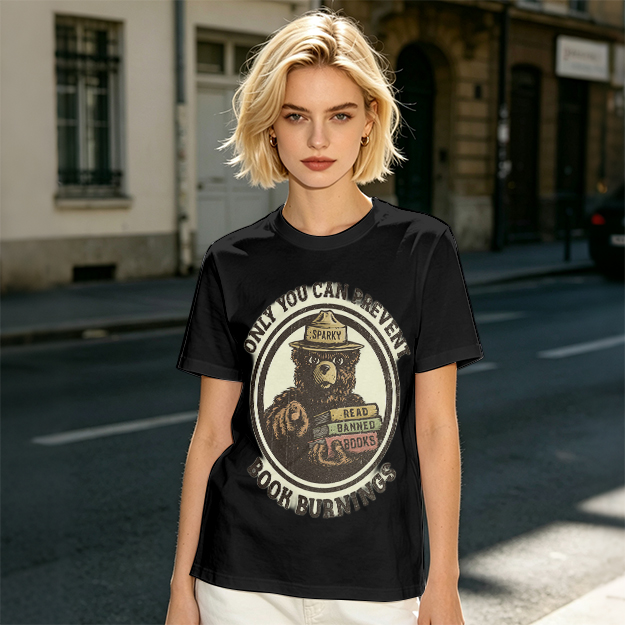 Only You Can Prevent Book Burnings Bear T-Shirt Art