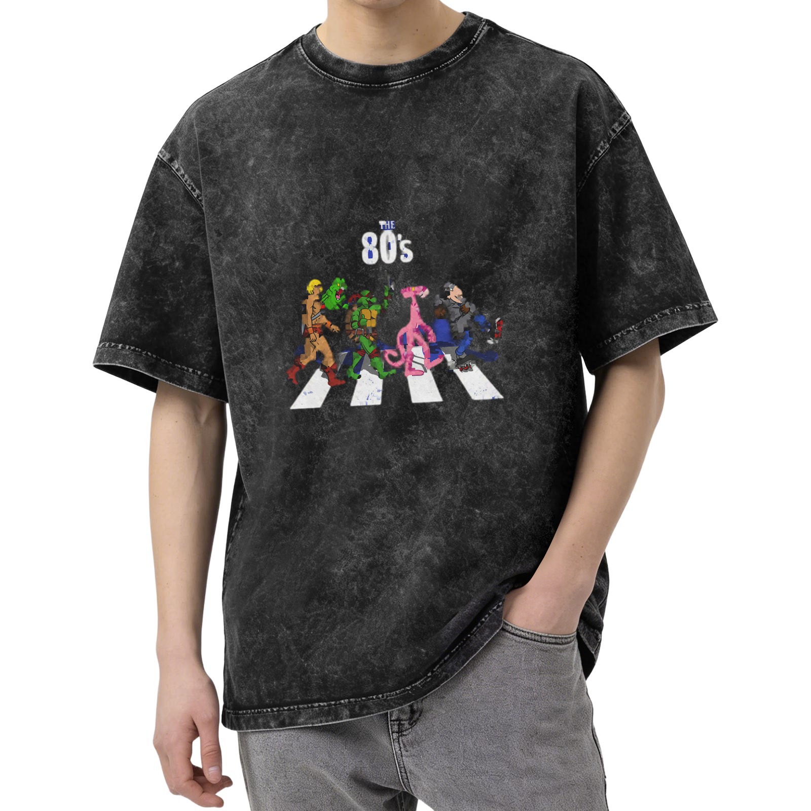 80s Cartoon Characters Abbey Road Graphic Vintage Wash T-Shirt