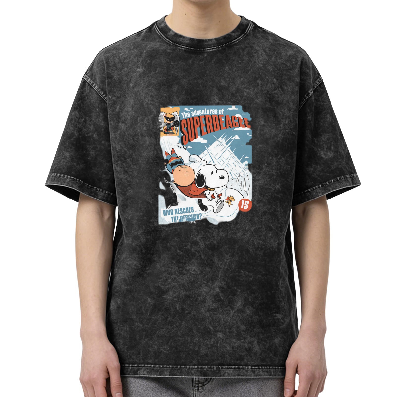 Snoopy Superbeagle Comic Print Oversized Acid Wash T-Shirt