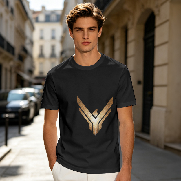 Olive Green T-Shirt With Gold Winged Emblem Graphic