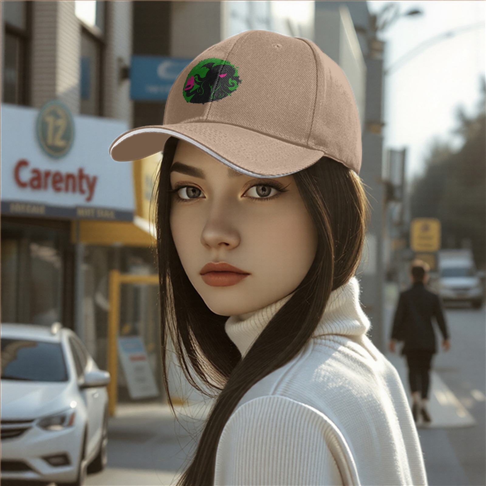 Black Baseball Cap With Cthulhu Attacking Ship Graphic