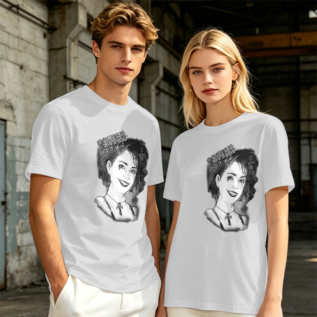 Olive T-Shirt with Black and White Portrait Print