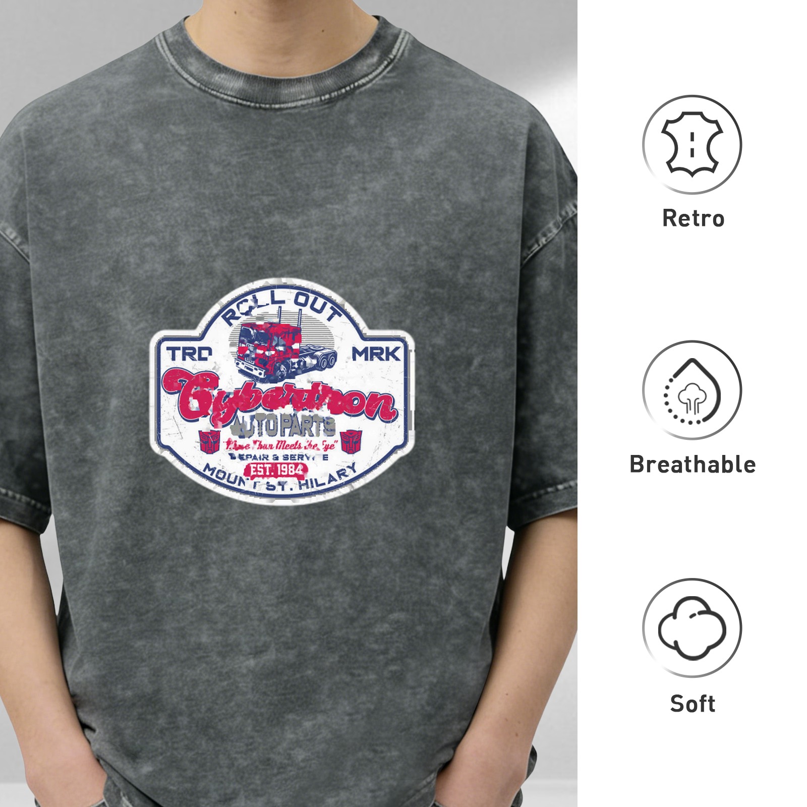 Cybertron Auto Parts Vintage Wash T-Shirt with Retro Graphic Design