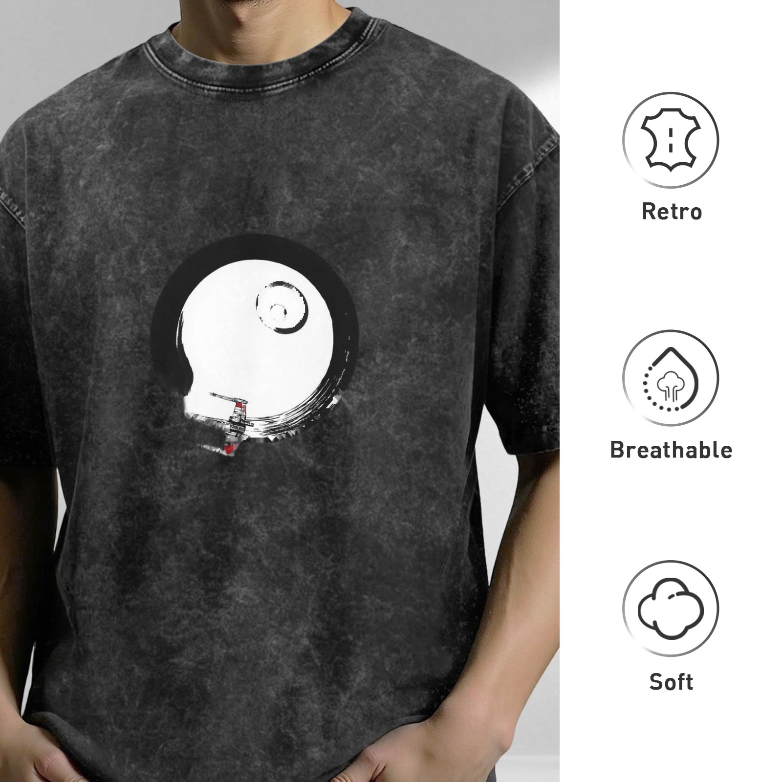 Washed black graphic t-shirt with Death Star and X-wing design