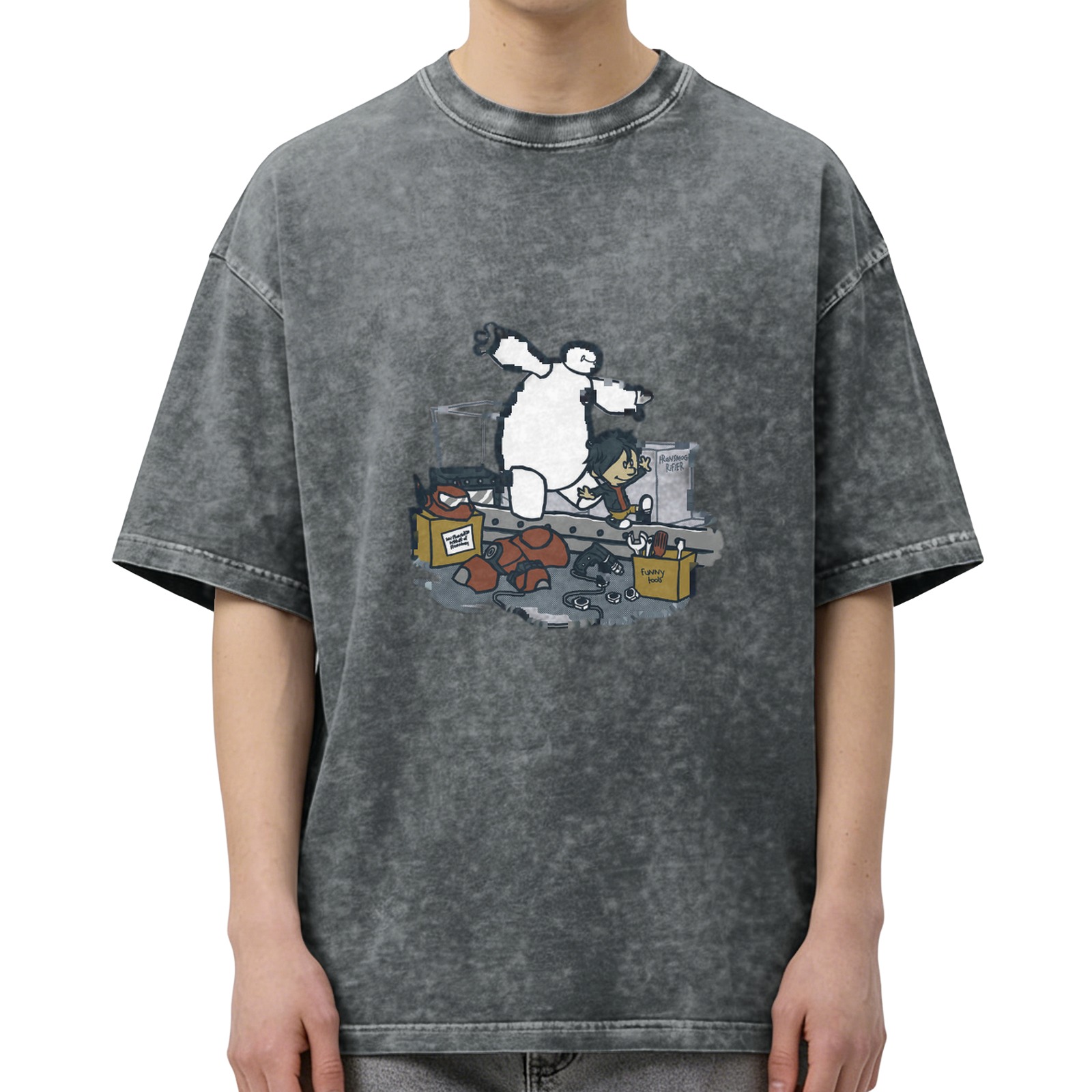 Washed graphic t-shirt with Baymax and Hiro Hamada design