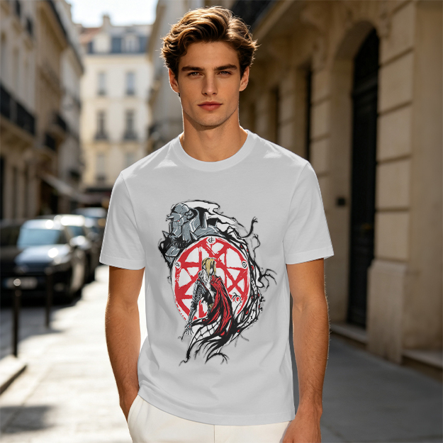 Olive Anime Graphic T-Shirt With Transmutation Circle Design