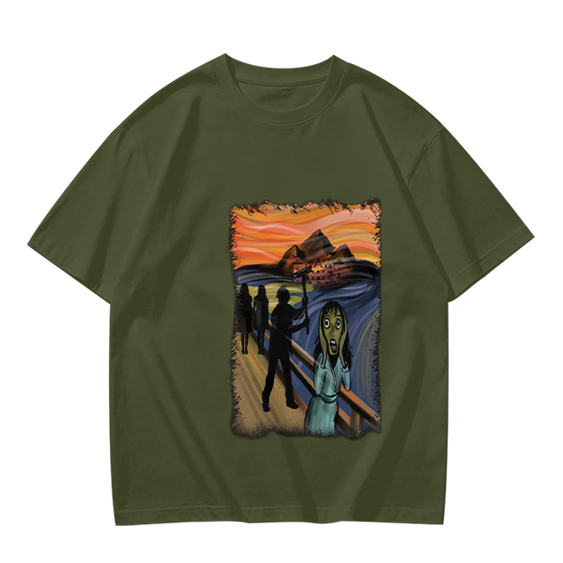 Olive T-shirt with The Scream Parody Art Print