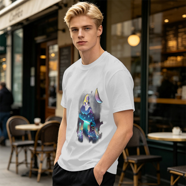 Olive T-Shirt with Alice in Wonderland Galaxy Mushroom Art