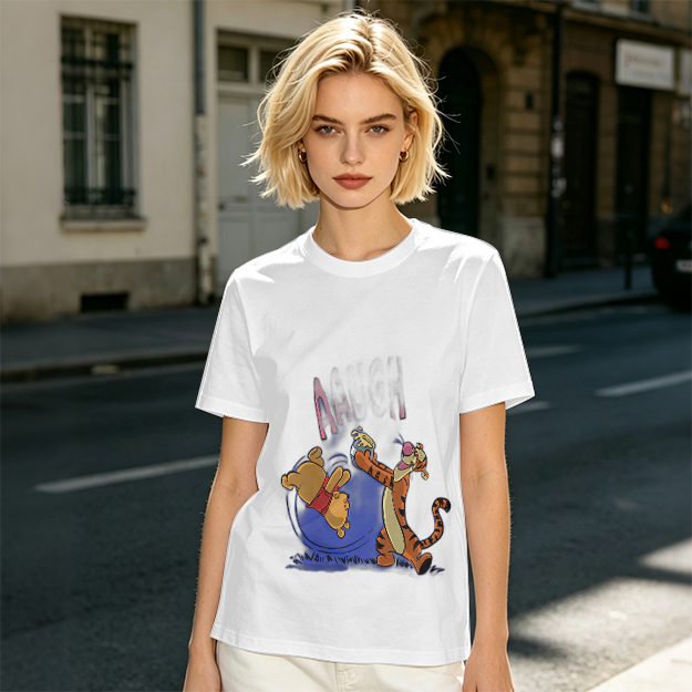 Olive T-Shirt Featuring Winnie the Pooh and Tigger Playing