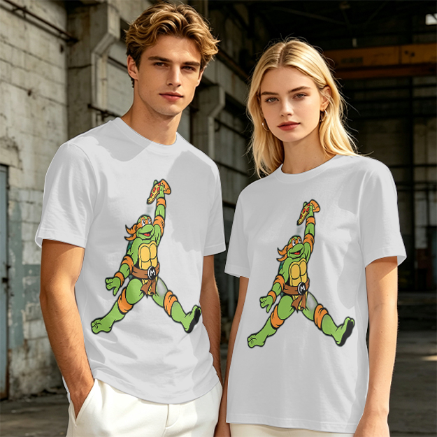 Olive T-Shirt with Michelangelo Ninja Turtle Holding Pizza Print