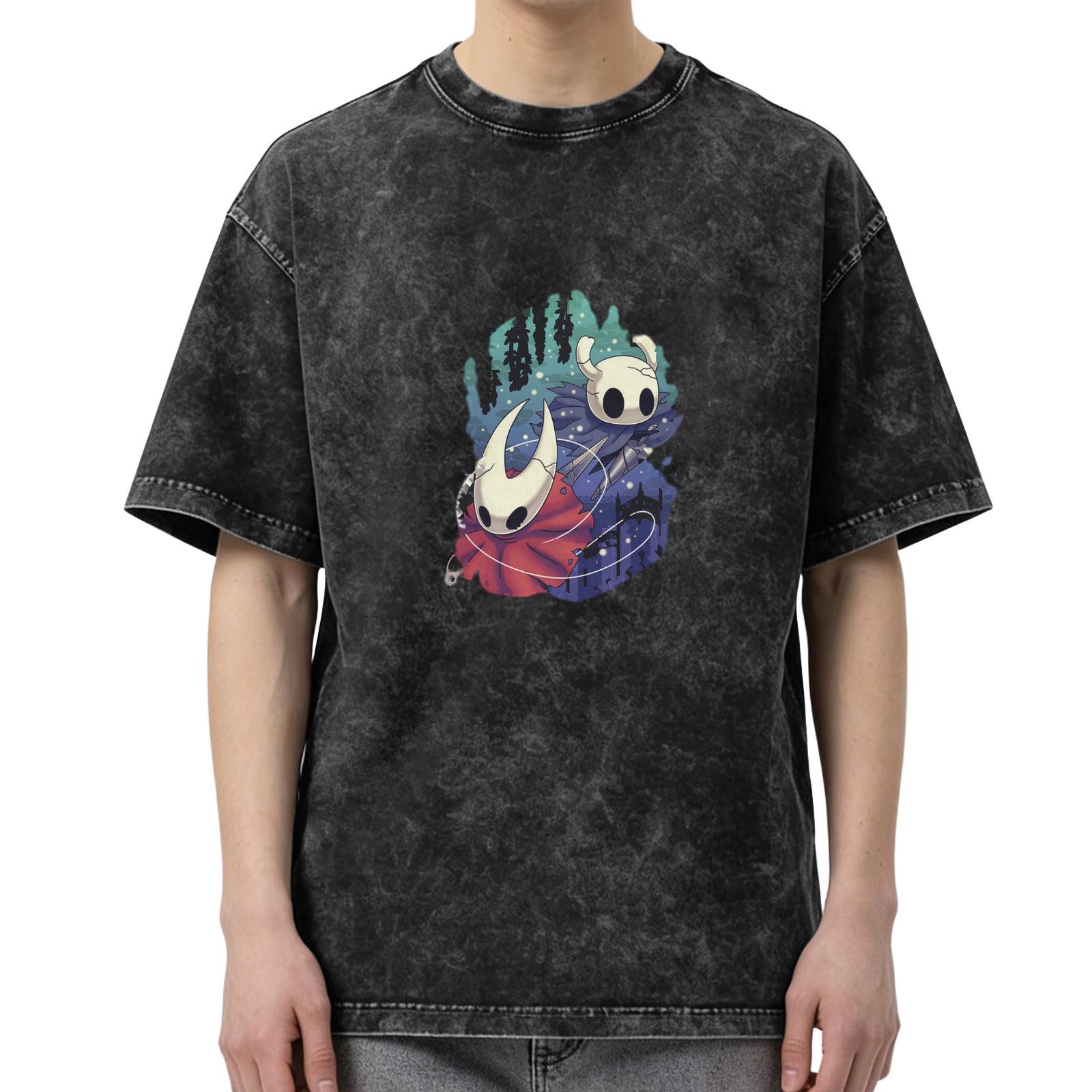 Hollow Knight Characters Graphic Washed Black T-Shirt