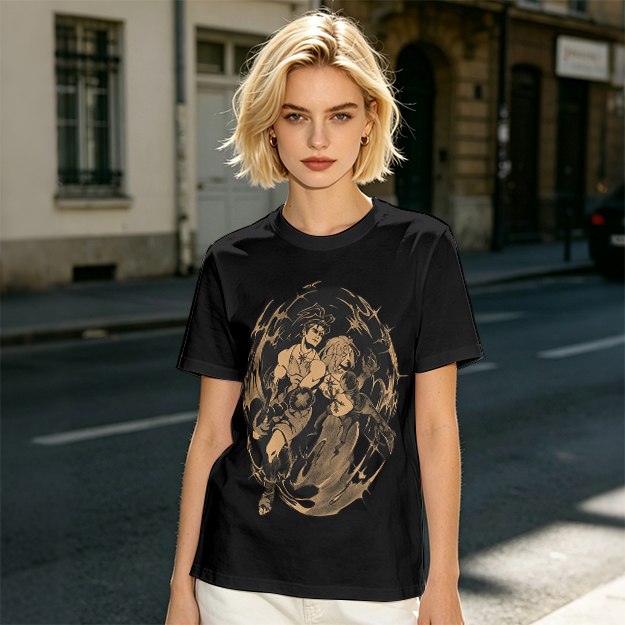 Olive Graphic Tee with Dynamic Anime Character Art Print