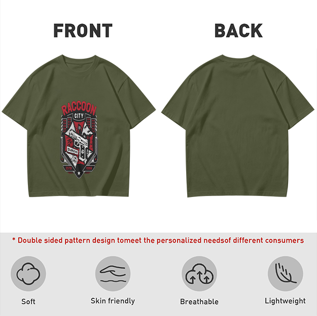 Olive T-Shirt With Raccoon City Gun Graphic Print