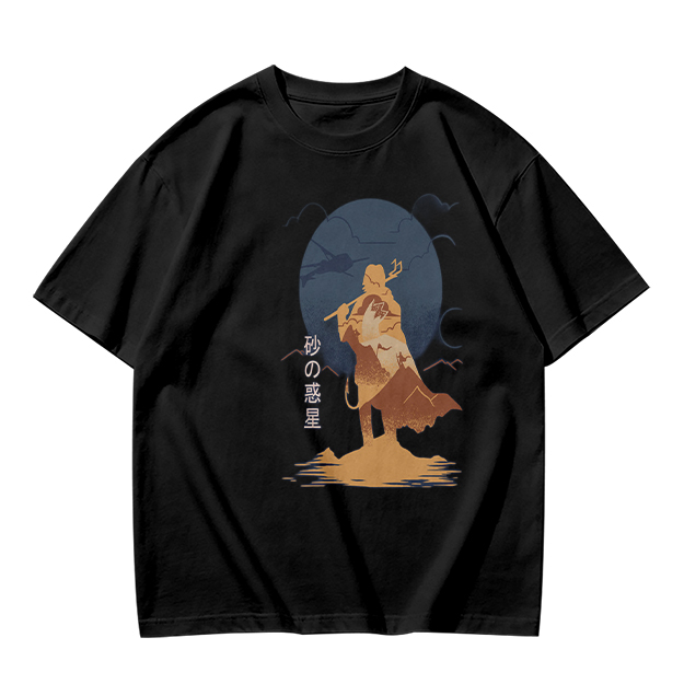 Olive T-shirt with Desert Wanderer Silhouette and Moon Graphic