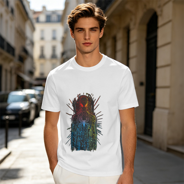 Olive T-Shirt With Abstract Gradient Spider-Man Graphic