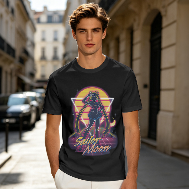 Olive Green Sailor Moon Retro Synthwave Graphic T-Shirt