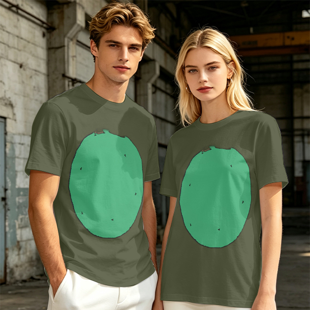 Olive Green T-Shirt With Simple Green Oval Graphic Print