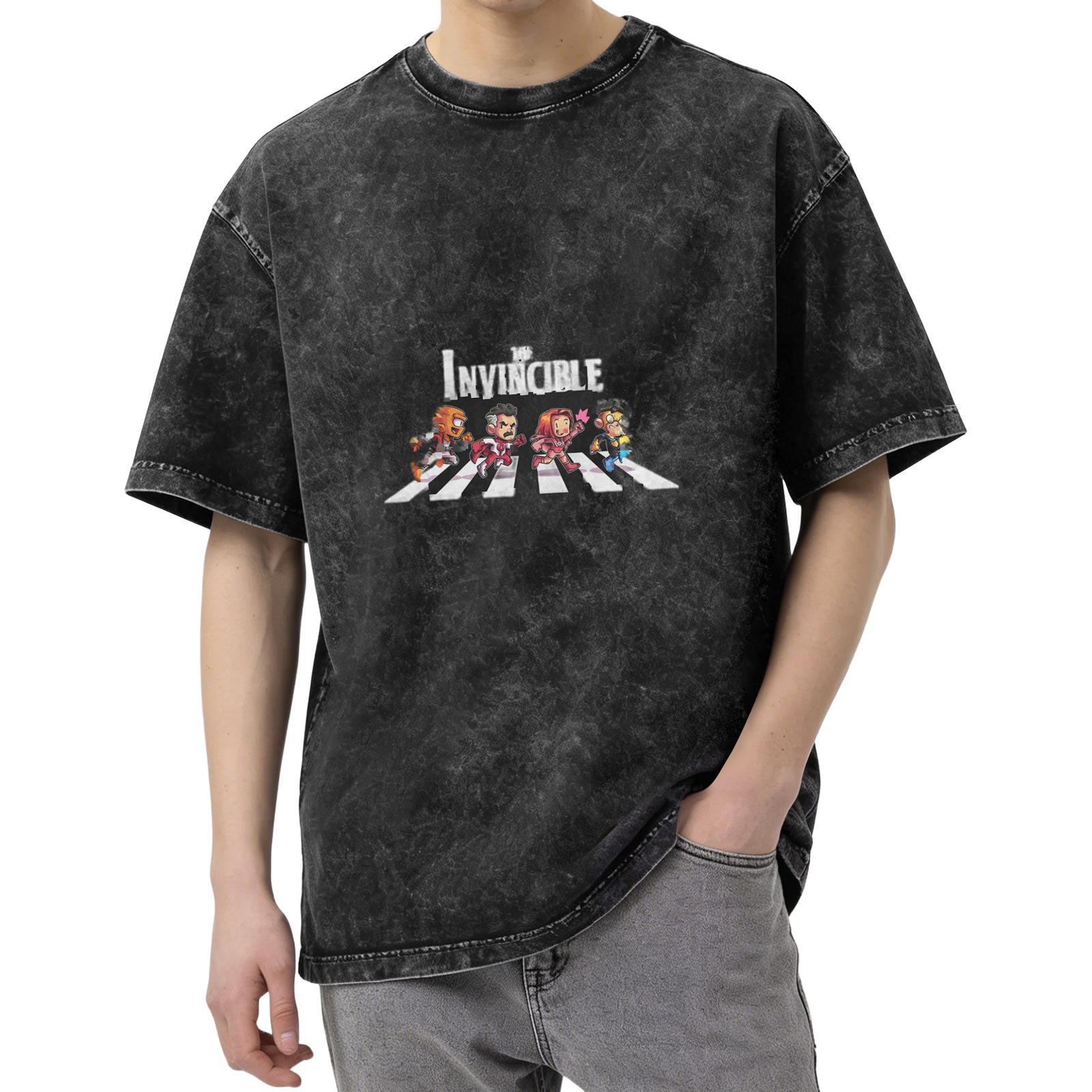 Invincible Abbey Road Chibi Characters Dark Wash T-Shirt