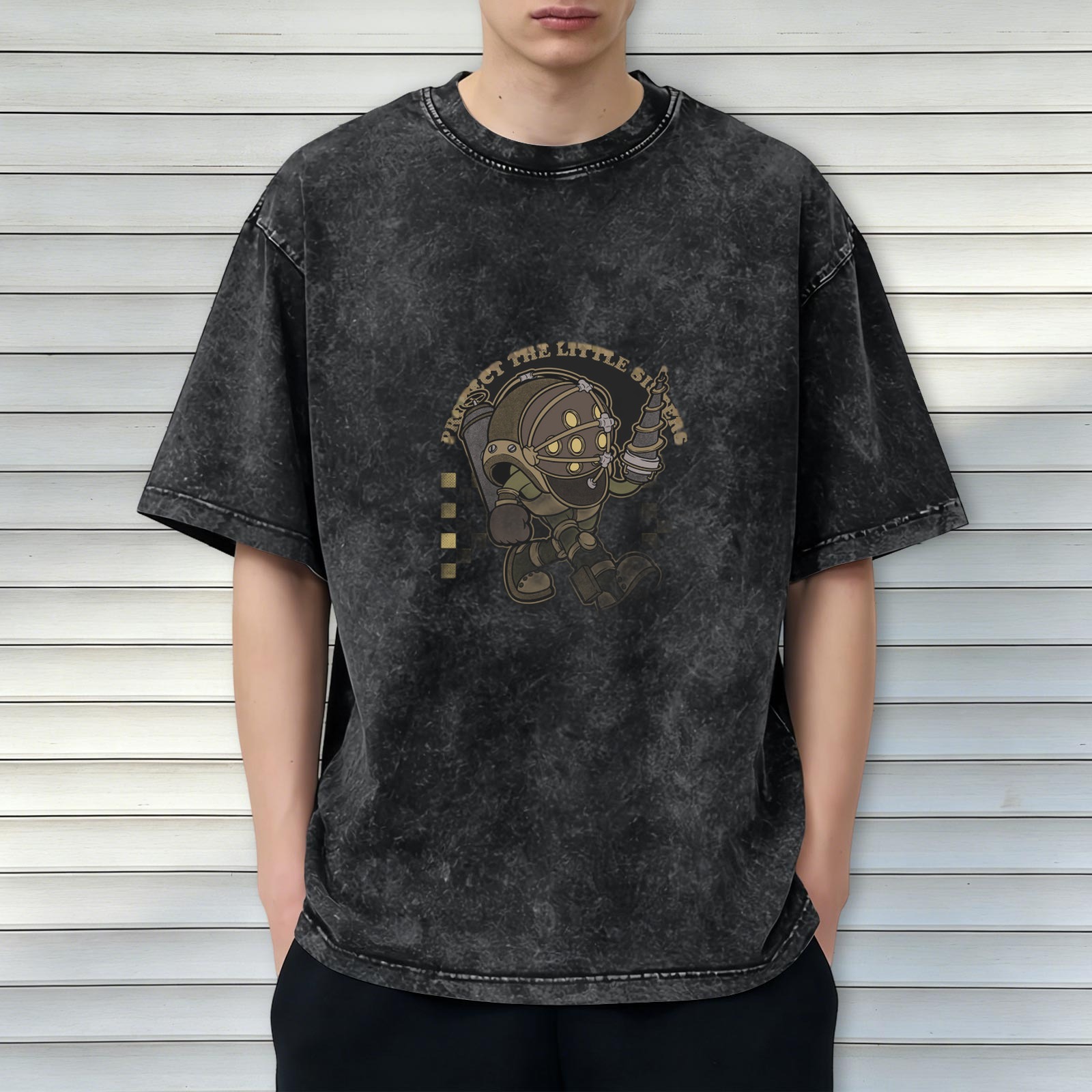 Bioshock Big Daddy 'Protect The Little Sisters' Acid Wash T-Shirt