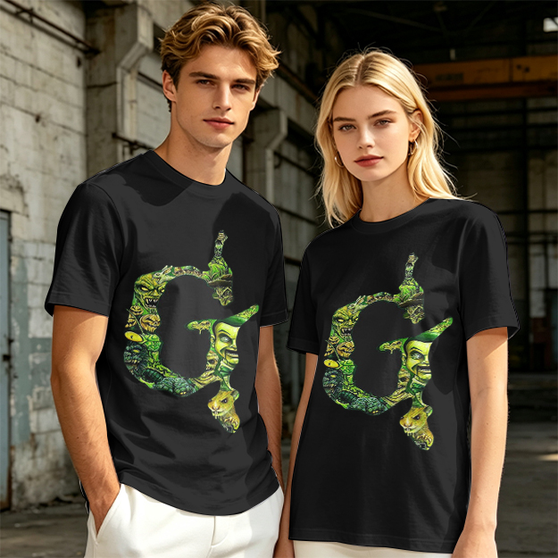 Olive Green T-Shirt With Monster Filled Letter G Graphic