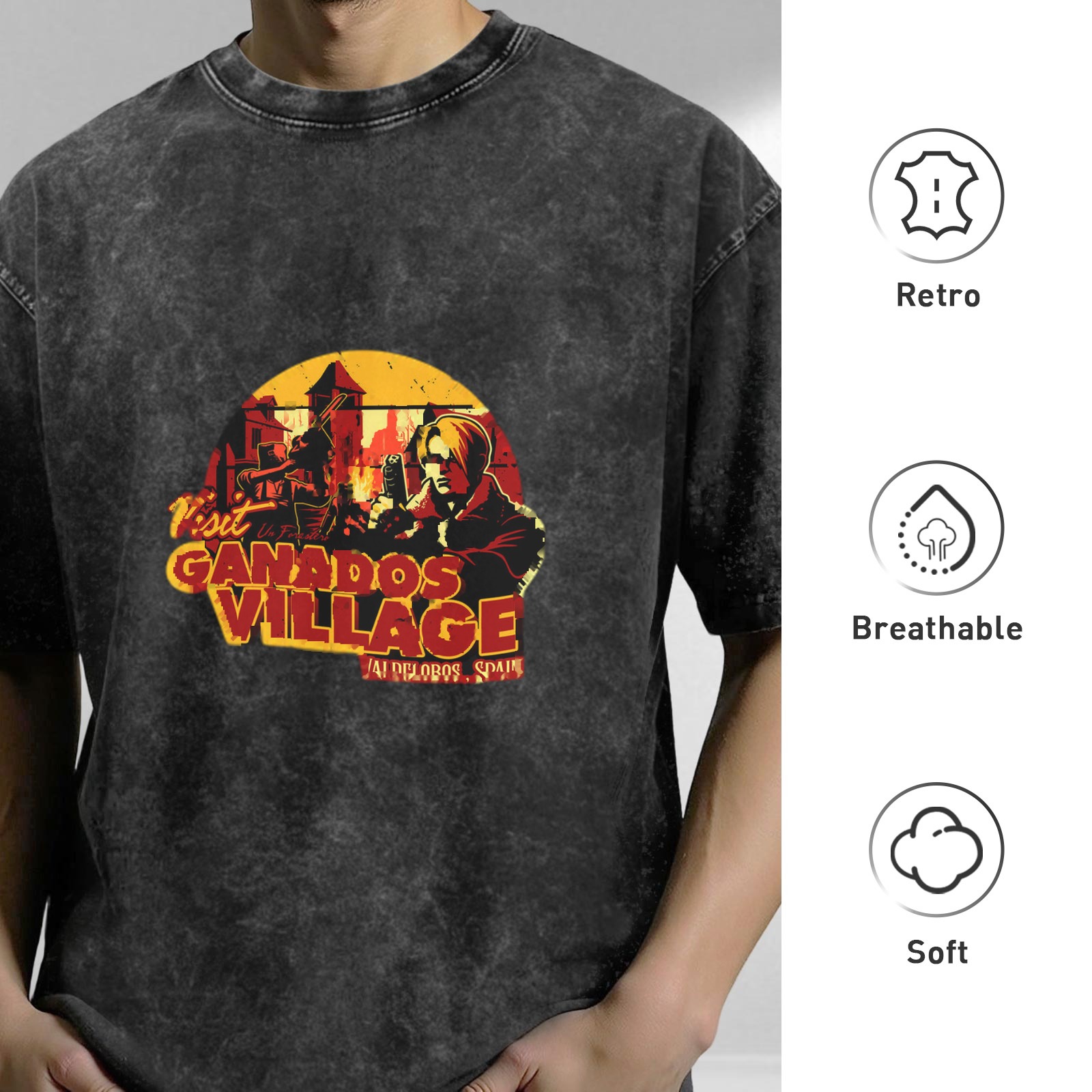 Visit Ganados Village Resident Evil Oversized Acid Wash T-Shirt