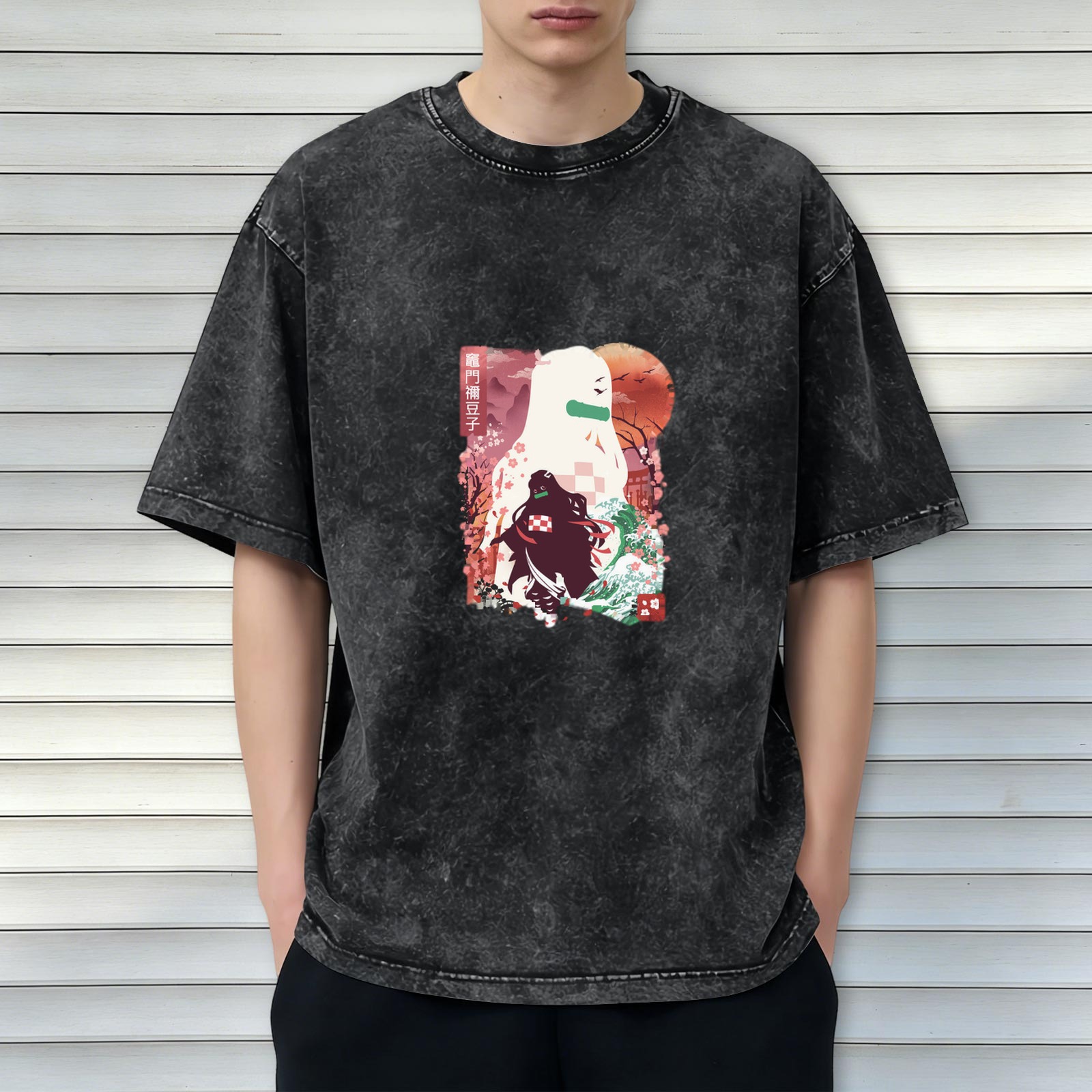 Oversized Washed Anime Demon Slayer Nezuko Graphic T-Shirt