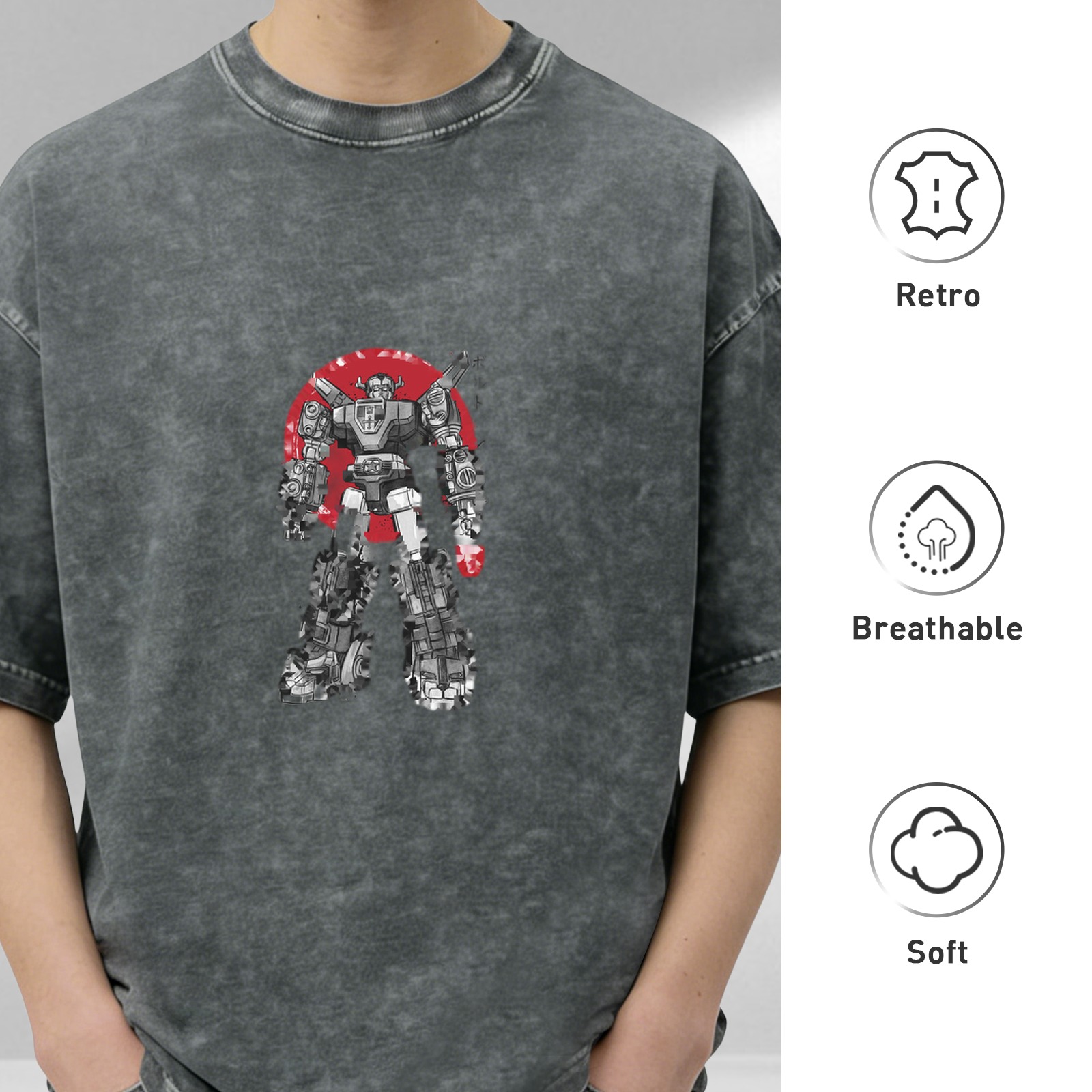 oversized acid wash t-shirt with retro robot graphic print