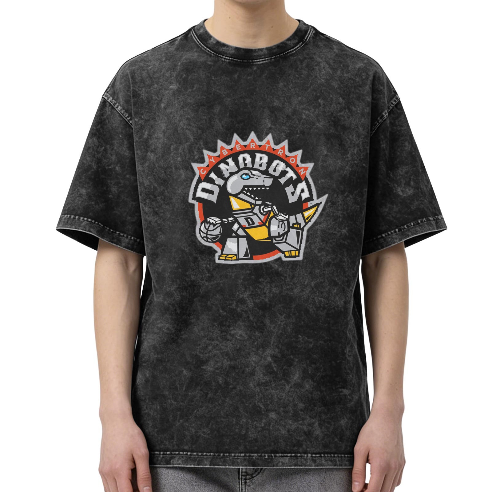 Cybertron Dinobots Basketball Graphic Acid Wash T-Shirt