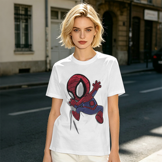 Olive T-shirt with Chibi Spider-Man Graphic Print