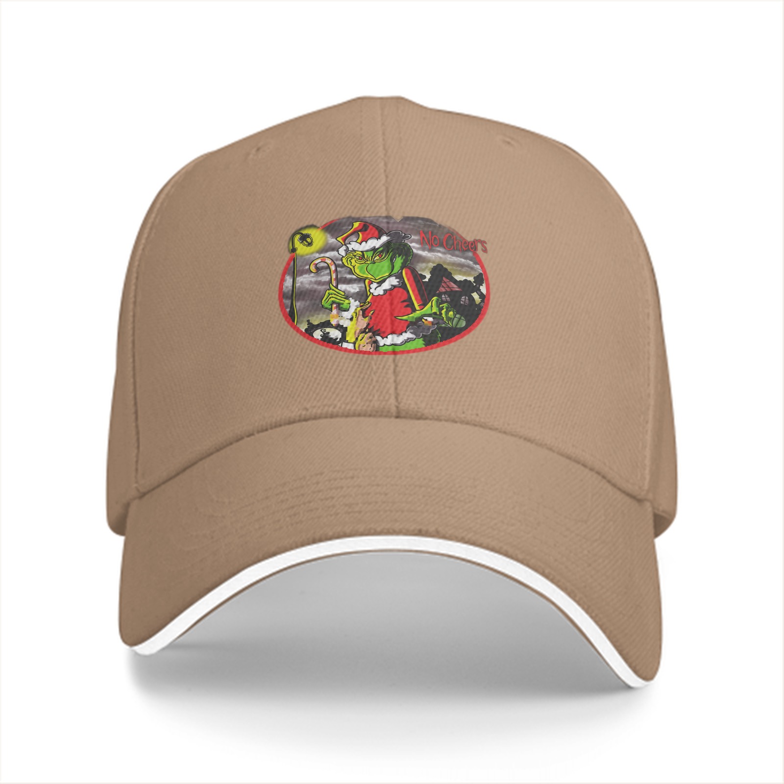 Black baseball cap with Grinch 'No Cheer' Christmas graphic
