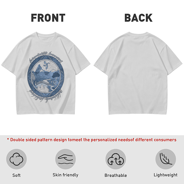 Olive T-Shirt With Fantasy Mountain Landscape Dragon Print