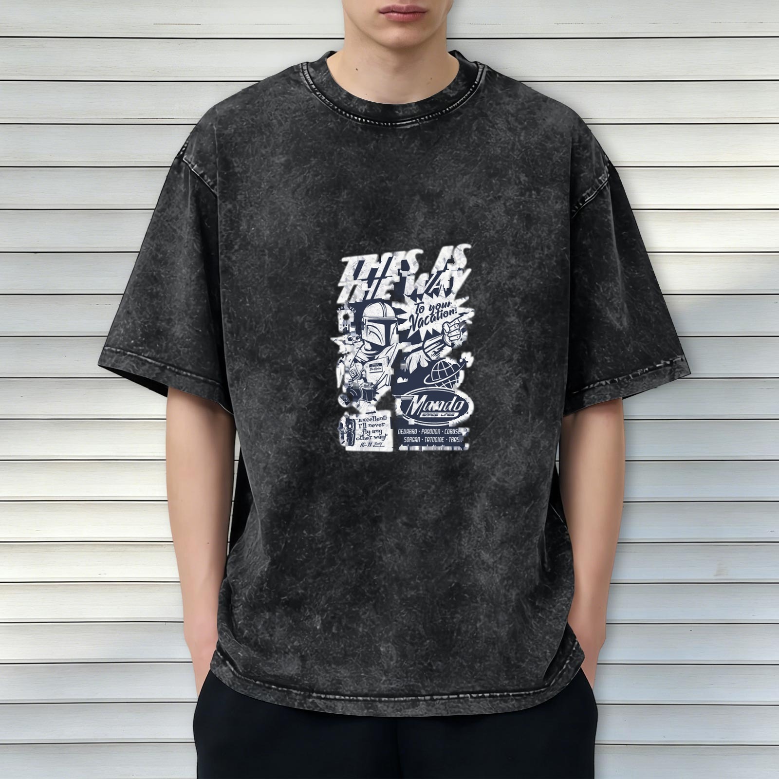 Washed Black Graphic T-Shirt with This Is The Way Vacation Design