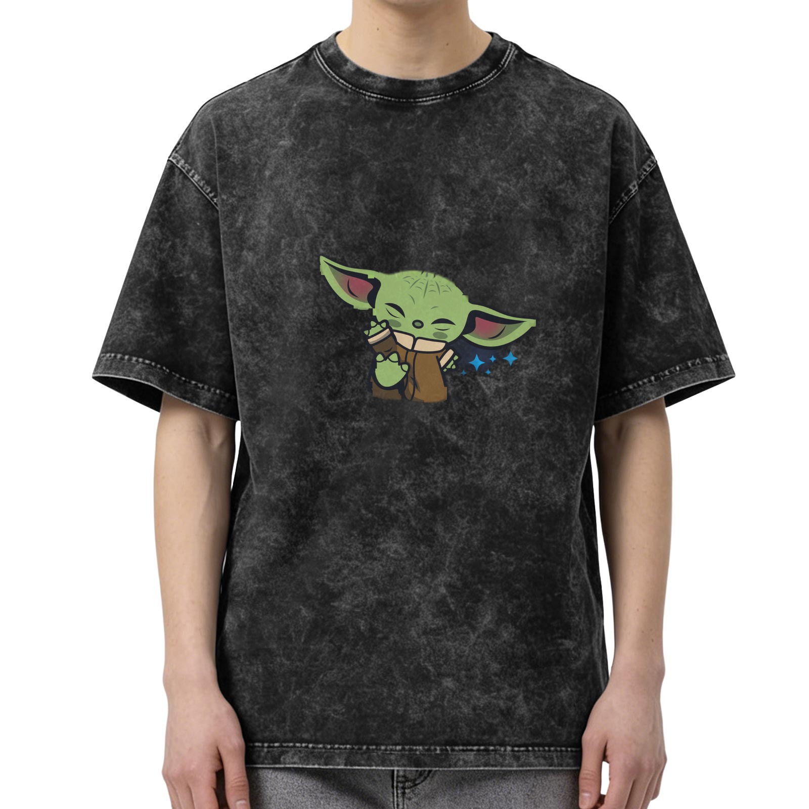 Washed black graphic t-shirt with cute Baby Yoda print