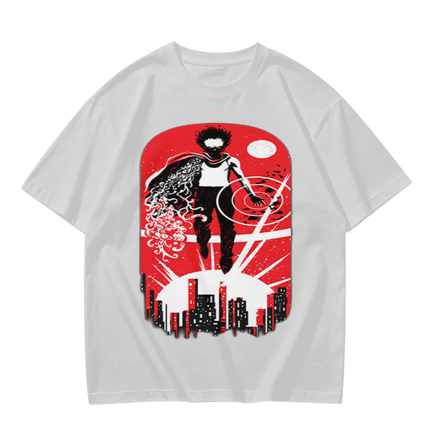 Olive T-Shirt With Anime Superhero Over City Graphic