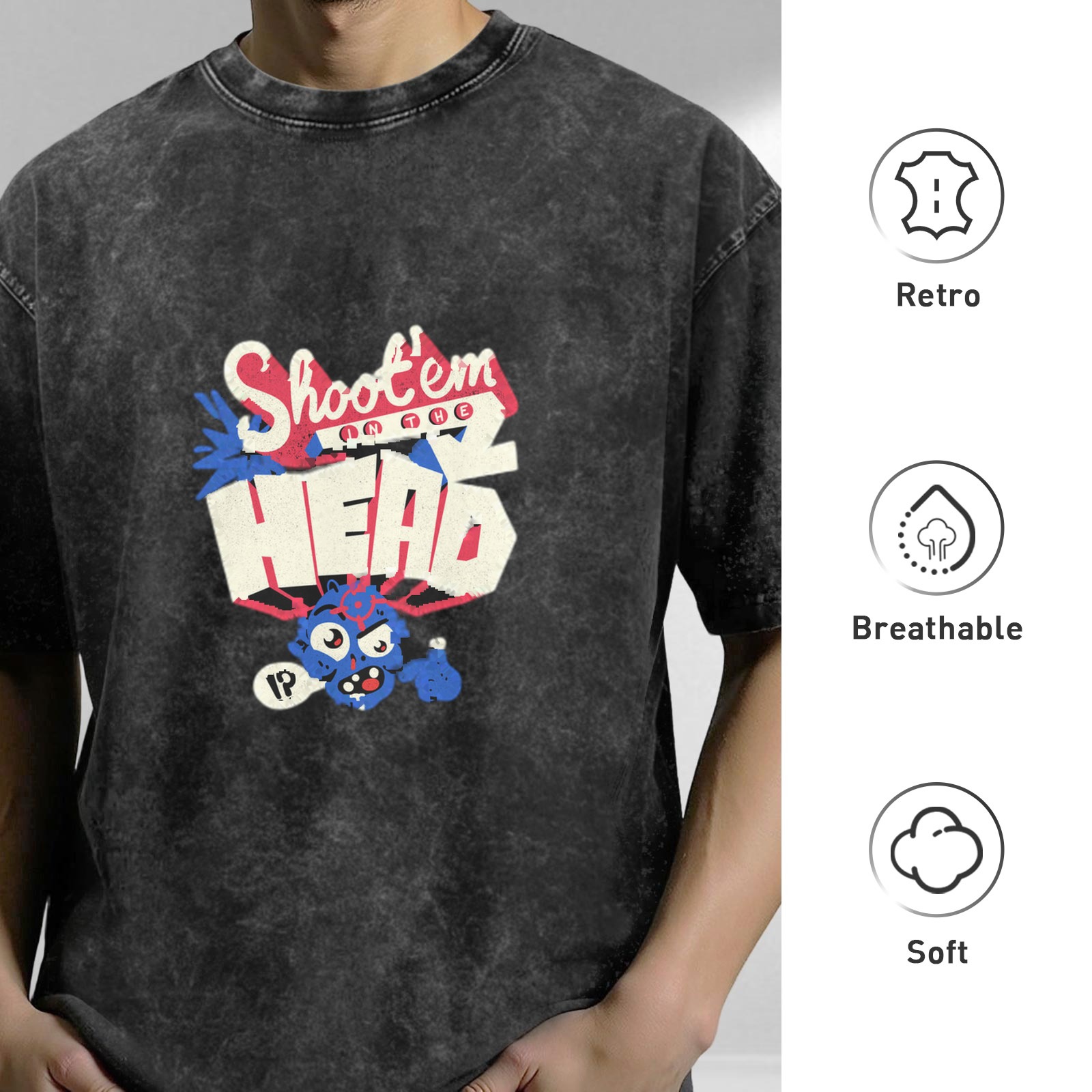 Oversized Acid Wash T-Shirt With Shoot Em In The Head Graphic
