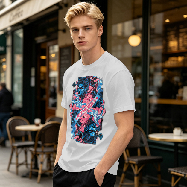Olive Graphic Tee With Teleportation Demon Artwork